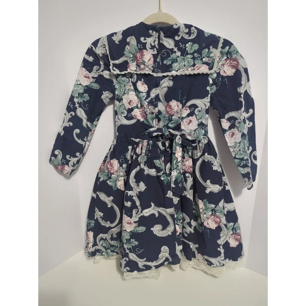 VTG 80's McClintock girls Dress Lace floral Peasant Prairie Cottagecore 8 blue